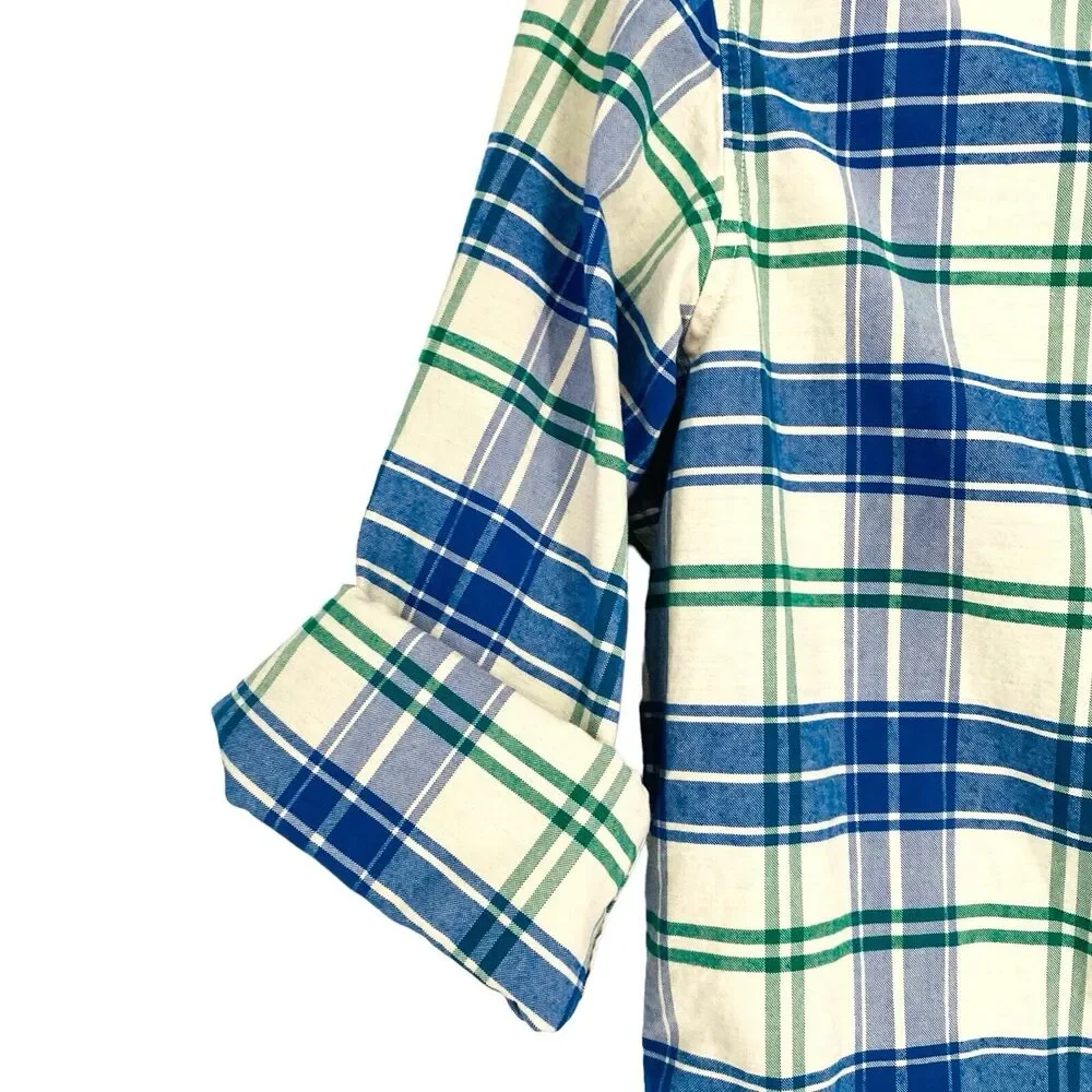 Banana Republic‎ Oxford Slim Fit Blue Green Plaid Corduroy Trim Mens Shirt M